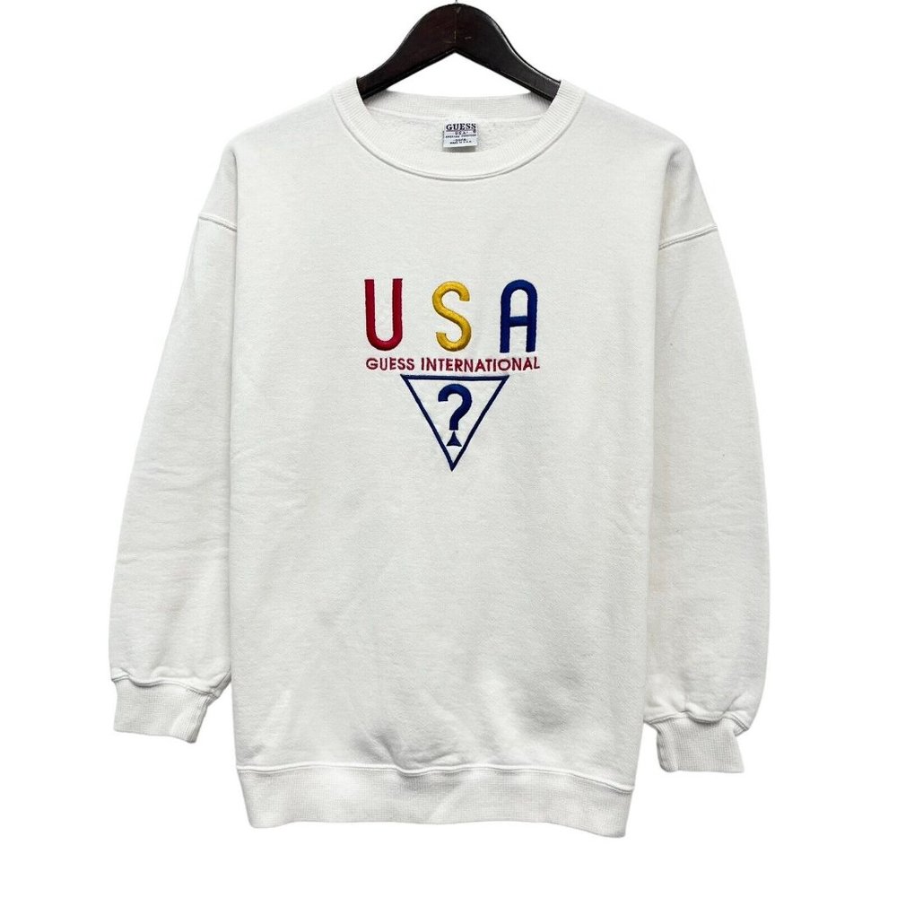 Guess USA International Vtg 90's Men's Crewneck Sweatshirt Pullover White OS guc